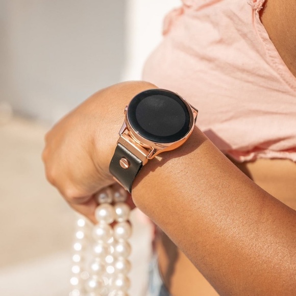 Galaxy Active Watch Band Black Leather Rose Gold main image 8